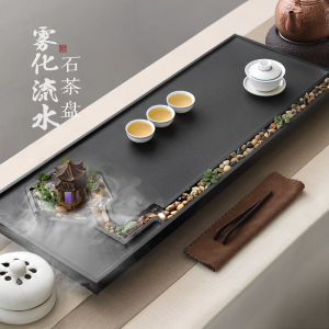 ขนาดใหญ่ธรรมชาติ สีดำ ทอง สีหิน ถาดชาเตาเหนี่ยวนําแบบบูรณาการระบายน้ําใช้ในบ้านภูมิทัศน์ สีหิน โต๊ะน้ําชา