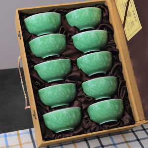 Longquan Celadon Rice Bowl Ceramic Bowl/8/10 Gift Boxes For Home Small Bowl Peony Large High-End Housewarming Gift
