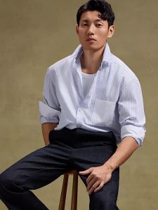 Light Blue Stripe Cotton Blend Casual Business Shirt