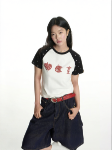 dangerouspeople | Dots and Apple Patchwork Inserted Short Sleeve Cool Sense T-Shirt