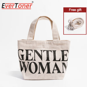 EverToner Gentle Woman Casual Canvas Small Bucket Tote Bags Simple Letter Design Female Fashion Crossbody Bag