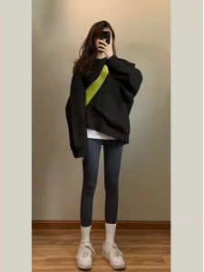 French Style round Neck Long Sleeve Pure Cotton Black Sweatshirt Womens Spring New Loose Fit Printed Comfortable Crew Neck Pullover
