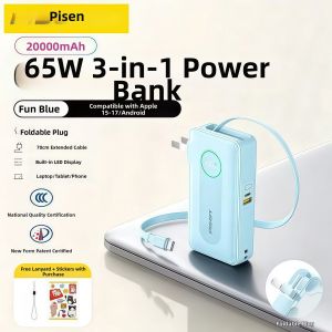 PISEN | Fast Charging Power Bank 20000mAh with Retractable Cable and Type-C Self-Charging