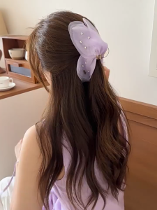 【 In Stock 】French Chiffon Butterfly Hair Clip Sparkling Diamond Large Hair Clip Elegant and Versatile Updo Shark Clip Hair Accessory Klip Rambut发夹