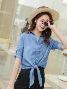 เสื้อเชิ้ตผู้หญิงสไตล์เกาหลีฤดูร้อนปี 2025 แขนสั้นป้องกันแสงแดด ทรงเข้ารูป ทรงหลวม แขนสั้น คอโปโล ทรงเข้ารูป