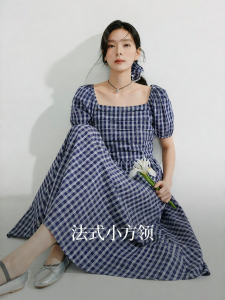INMAN | French Style Square Neck Gingham Dress