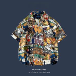 Áo Sơ Mi Nam Mùa Hè Hawaii Cổ Đứng in Hoa Dáng Rộng Tay Ngắn Thường Ngày Phong Cách Bãi Biển Quần Áo Công Sở Thanh Lịch Thời Trang