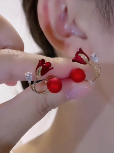 S925 Silver Needle Pearl Earrings: A Guide to One Two Wear Red Flower Stud Earrings