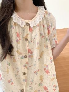 Korean Style Sweet Bear Pajamas Womens Summer 2024 New Arrival Lace Short Sleeve Online Influencer Cute Young Adult Homewear Suit