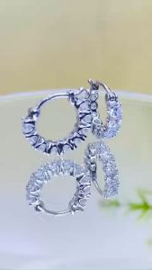 Khuyên tai bạc nữ xi bạch kim khoen tròn full đá 3mm Bông tai bạc nam nữ full moissanite xi vàng trắng đẹp Hoa tai bạc thật đính kim cương nhân tạo moissanite màu trắng và màu xanh thiết kế sang trọng - KIM LỘC PHAT BKTFH
