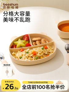 Beeshum Baby Bowl Plate Set Silicone Suction Feeding Spoon for Children under 3 Years Old Big Face Bear Design Feeding Utensils