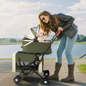 Teeker Pet Double Pet Stroller for Medium Small Dogs and Cats with 2 Carriage Durable Universal Wheels with Brakes Lightweight One Hand Foldale Kittens Puppies Travel Strolling Cart