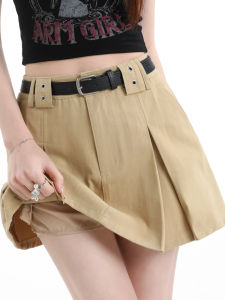 QIAOMIDUO | American Retro Preppy Style Khaki High-Waisted A-Line Skirt