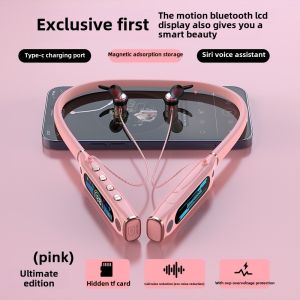 Bluetooth headphones sports neckband headphones digital battery level display ultra-long battery life noise-can