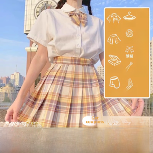 Original JK Uniform Set Skirt Women Summer Plaid Pleated High Waist Japanese Style Mini Skirt A-Line Short Skirt PU Material