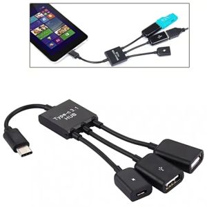 ARAFURA - Multifunction Micro USB OTG Hub 4 in 1 Data Cable & Charge - Black
