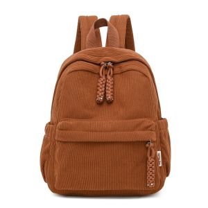 Fashionable Corduroy Backpack Womens Quality Waterproof Striped Double Shoulder Bag Casual Simple Style with Logo Support Back Cushion
