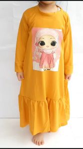 BAJU GAMIS ANAK PEREMPUAN PAKAIAN MUSLIM UMUR 1-10 TAHUN KAKI KERUT PRINTING NAJWA
