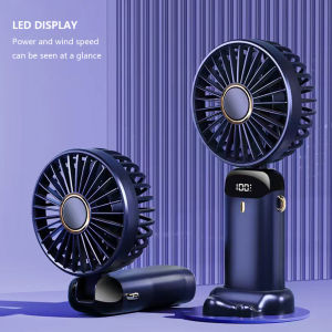 Portable Hand-Held Fan 5000mAh Mini LED Display Foldable Fan Retractable Mute Desktop Folding USB Electric Fan for Home Office Camping Outdoor