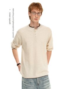 MADWITCH | Henry Neck Waffle Knit T-Shirt Loose Casual