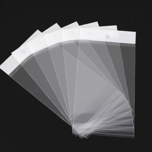 200pcs Transparent Self Adhesive Bag Plastic Hanging Opp Pouches Seal Gift Bag for Handmade Jewelry Display Retail Packing Bags Hanging Hole OPP Card Head Bag
