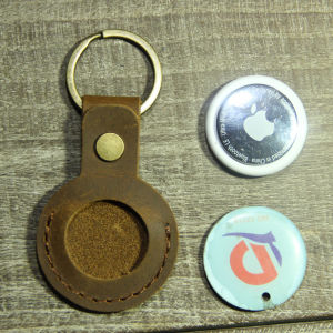 Handmade Crazy Horse Leather Airtag Protective Case Genuine Leather Apple Tracker Keychain Anti-Lost Locator Leather Case
