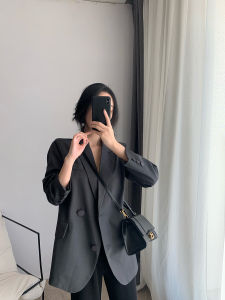 เสื้อสูทผู้หญิงทรงหลวมสีเทา ทรงหลวม ดีไซน์หรูหรา ฤดูใบไม้ร่วง 2025 เสื้อสูทผู้หญิง แฟชั่น คอปกสูท กระดุมเดียว แขนยาว ปกติ