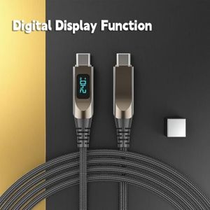 1-3Pcs 1.2M 240W Zinc Alloy Braided Fast Charging Cable Digital Display Type C To Type C Cable for iPhone 17/16/15 Galaxy S24/S23 Android Phones Laptops & Tablets Dual Type-C Charging Cable