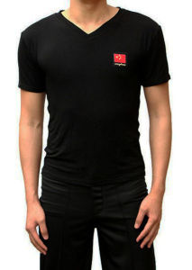 Black Short Sleeve Latin Dance Shirt Mens Practice Uniform Square Dancing Exercise Clothing Cotton round Neck for Various Dances