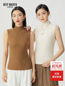 Deep Breath Seamless Wool Knitted Vest Sleeveless Pipe Neck Design A301414 Womens Simple Style Regular Fit Woolen Top