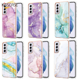 KISSCASE IMD Electroplated Marble Case For Samsung S23Ultra S23 Plus S22 S21 Note20 Ultra Note 20 Mobile Phone Case New S22Plus Double-Sided Coated Back Cover