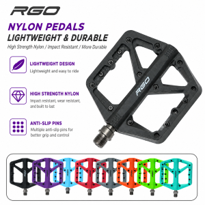 RGO Nylon Mountain Bike Pedals Wide Platform Anti-Slip Lightweight Chromoly Steel Spindle MTB Gravel City Bicycle Flat Peda