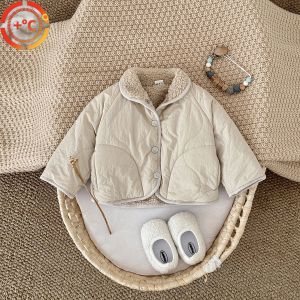 Baby Boys Girls Jackets For Kids Solid Cashmere Lined Cotton Coat Winter Warm High Necked Children Outerwear