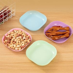 10pcs Snack Plate Macaron Color Simple Straw Bone Spitting Plate Set Candy Fruit Cookie Cake Storage Tray Kitchen Accessories