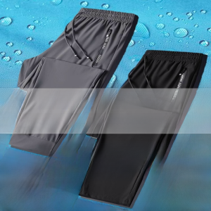 Ice Silk Casual Pants Mens Summer Thin Air Conditioning Sports Quick Dry Breathable Autumn Slimming Leg Zipper Pockets Long Trousers