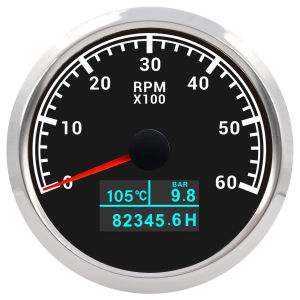 ELING 85mm 3in1 Tachometer with Oil Pressure Hours Water Temp 3K 4K 6K 7K 8K RPM Meter and 7 Backlights Available for Auto RV