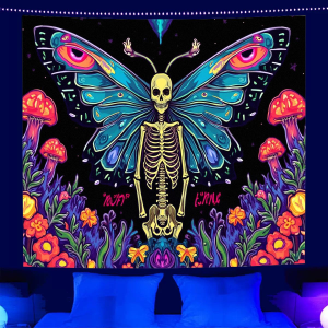 VIKAMA Dark Skeleton Tapestry Mushroom Forest Waterproof Polyester Fiber Bedroom Living Room Game Room Decoration