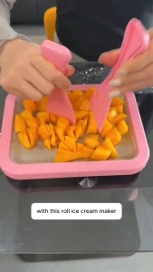 Stainless Steel Fried Ice Tray Great For Making Ice Cream Fruit Shakes Smoothies Quick Cooling Tray With Two Scrapers