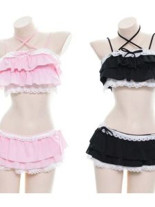 Bộ Đồ Bơi Ren Xếp Nếp Viền Lá Sen Bộ Quần Áo Bơi Lót Ren Chắp Vá Thời Trang Mùa Hè Cho Nữ