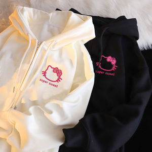 Áo Khoác Nỉ Có Khóa Kéo Cho Bé Gái HelloKitty Catwoman Áo Khoác Ngoài Phong Cách Nhật Bản Áo Khoác Ngoài Có Mũ Trùm Đầu Mùa Xuân Thu