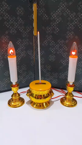 ชุดธูปเทียนไฟฟ้า 1 ดอก(ไฟเทียนเต้น) ใช้วางหน้ารูป หน้าหีบศพแสดงความไว้อาลัยแด่ผู้วายชนม์