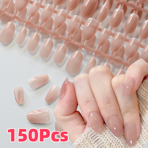 150Pcs Gradient Nude Short Almond Fake Nails XS/S/M Size Glossy Full Cover Press On Nail French False Fingertips for Women Daily