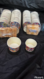 GELAS PAPER ES KRIM BESAR DAN KECIL + SENDOK KAYU ISI 50 SET TERMURAH