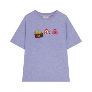 Spring White Print Short Sleeve T-Shirt Womens Shoulder Design Sense Inner Wear Elf Sack Brand round Neck Loose Fit Regular Length