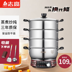 Chigo Electric Steamer Pot 304 Stainless Steel Integrated Thickened Multi-functional Home Use for Cooking Steaming And Frying