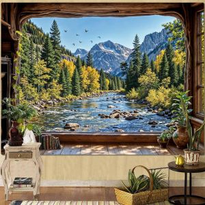 VIKAMA Gothic Arch Magic Forest Tấm Thảm Treo Tường Lâu Đài Rừng Xanh Huyền Bí Bầu Trời Đầy Sao Nấm Trang Trí Tưởng Tượng Polyester Phòng Ngủ Phòng Khách Phòng Trò Chơi Nghệ Thuật
