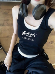 Pure Desire Style Letter Print Crop Top And Vest Set Slim Fit Sleeveless Inner Wear U-Neckline Thermal Short Length