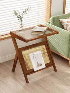 Sofa Side Coffee Table With Glass Bedside Table Nature Rattan Side Table With Storage Bamboo Meja Coffee Meja Ruang Tamu 边几