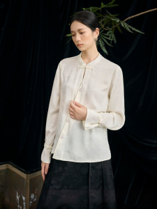 JK＆JS | Elegant White Shirt New 2025 Luxury Sensation National Style Chinese New Fashion Top JKJS Drunken Qingfeng Long Sleeve Round Neck