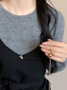 Korean Style Long Waterdrop Pendant Necklace Womens Simple High-End Sweater Chain Fashion Versatile Accessory Fresh Outlined